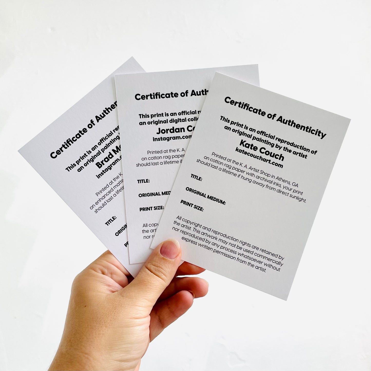 Certificat d'authenticité de l'impression d'artiste