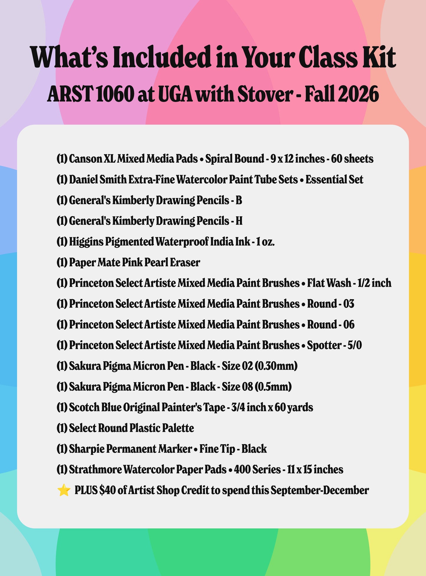 Kit #18 • Kit de classe pour UGA - ARST 1060 avec Best • Automne 2023