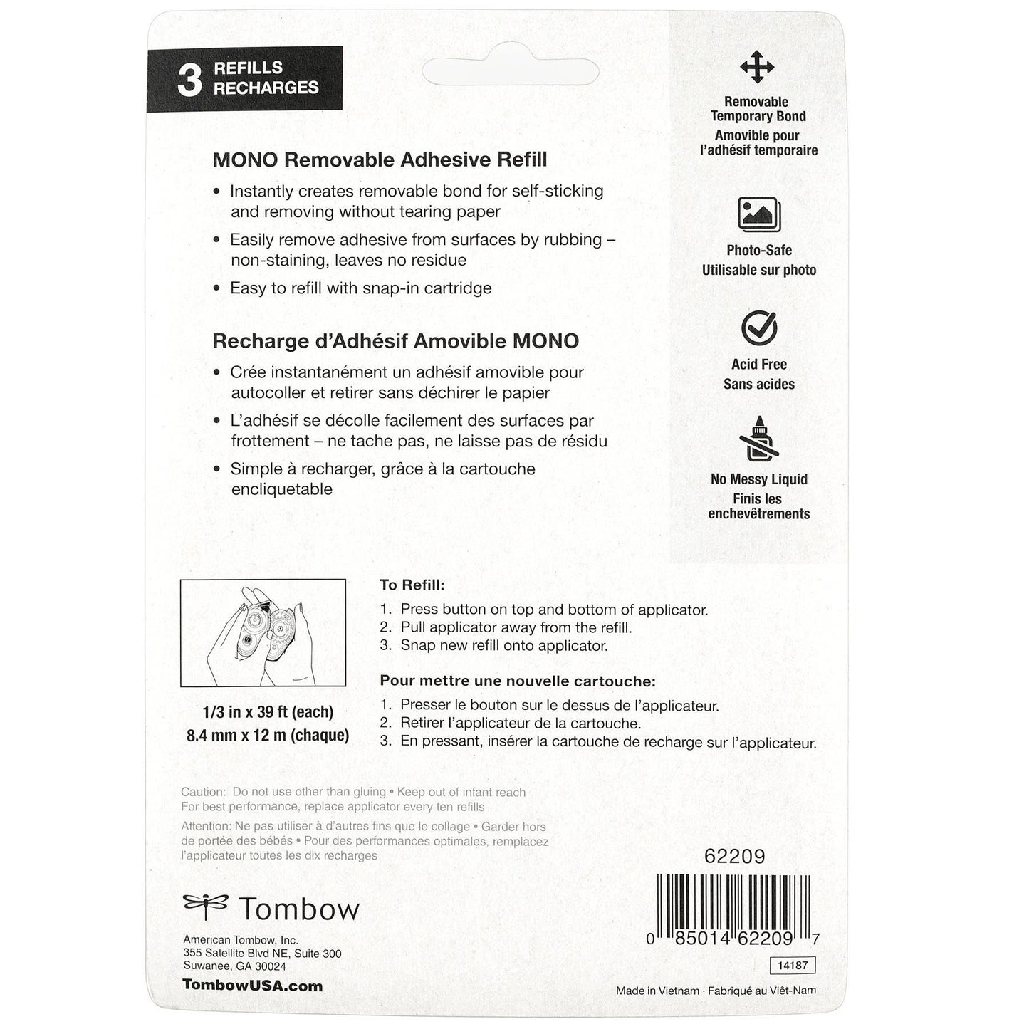 MONO Removable Adhesive Tape Refill - 3-Pack