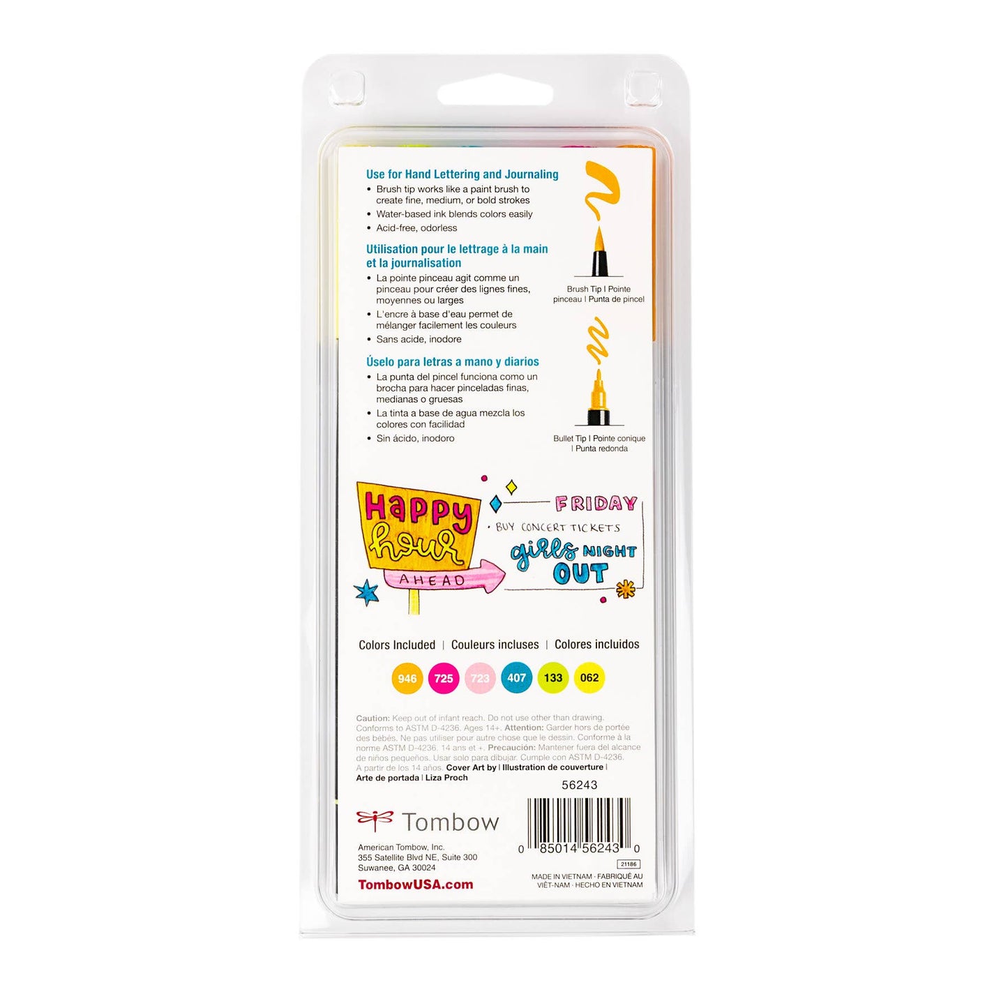 Dual Brush Pen Art Markers, Happy Hour, 6-Pack