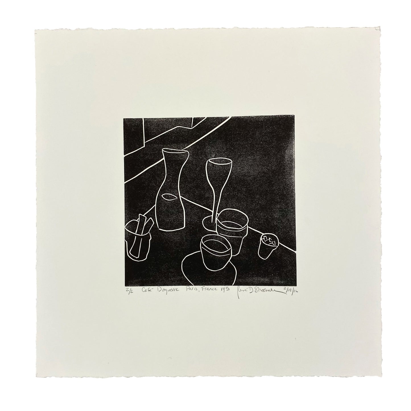 "Café Daquerre" Original Linoleum Print by René Shoemaker - "Café Daquerre" by René Shoemaker - K. A. Artist Shop