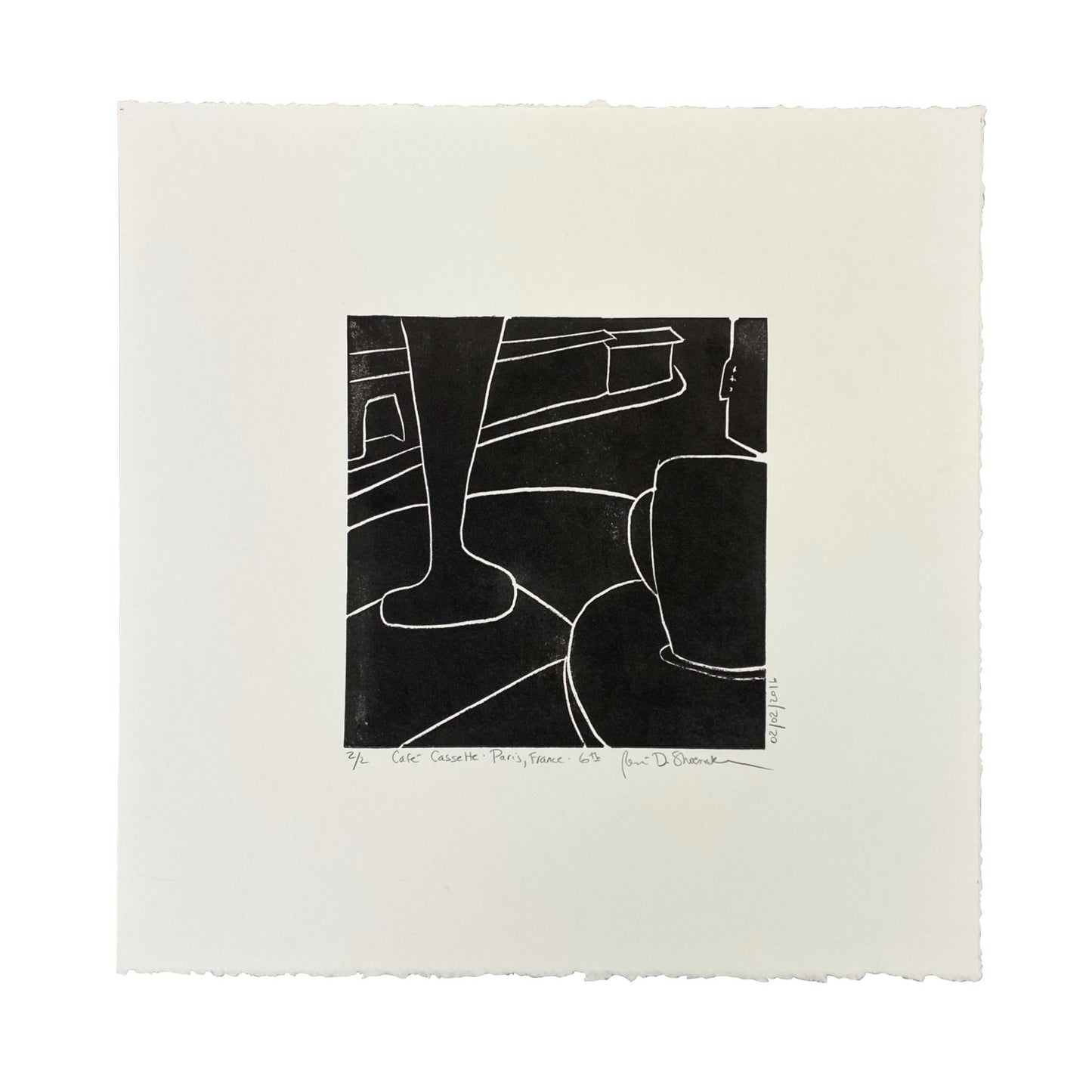 "Café Cassette" Original Linoleum Print by René Shoemaker - by René Shoemaker - K. A. Artist Shop