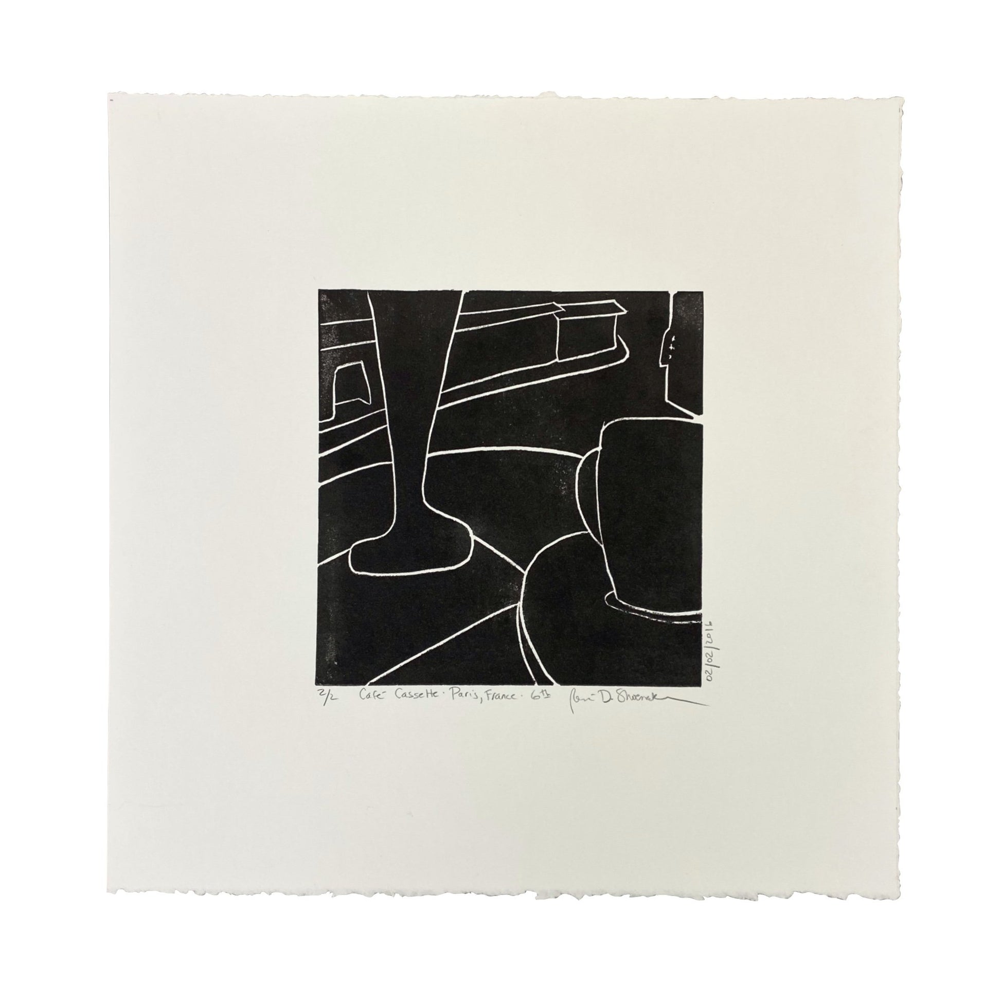 "Café Cassette" Original Linoleum Print by René Shoemaker - by René Shoemaker - K. A. Artist Shop