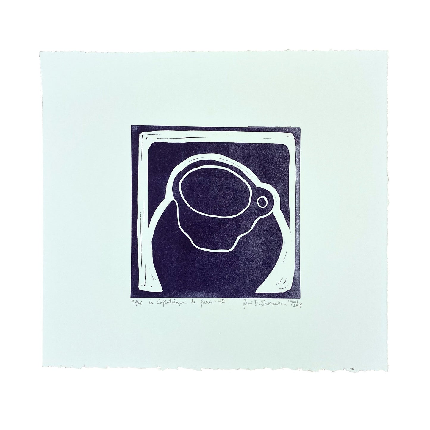 "La Caféothèque" Original Linoleum Print by René Shoemaker - by René Shoemaker - K. A. Artist Shop