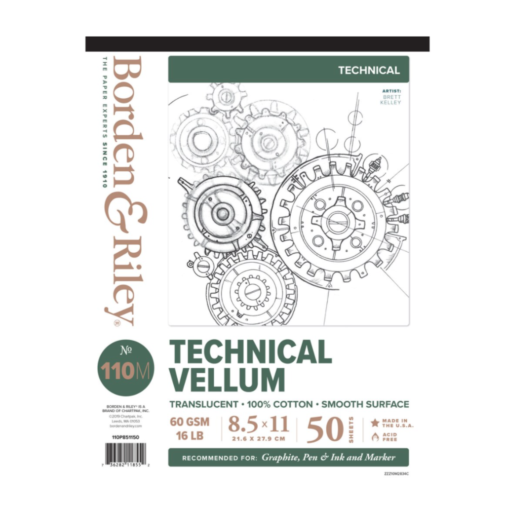 Borden and Riley #110M Technical Vellum Pad - 50 sheets - 8.5 x 11 inches by Borden and Riley - K. A. Artist Shop