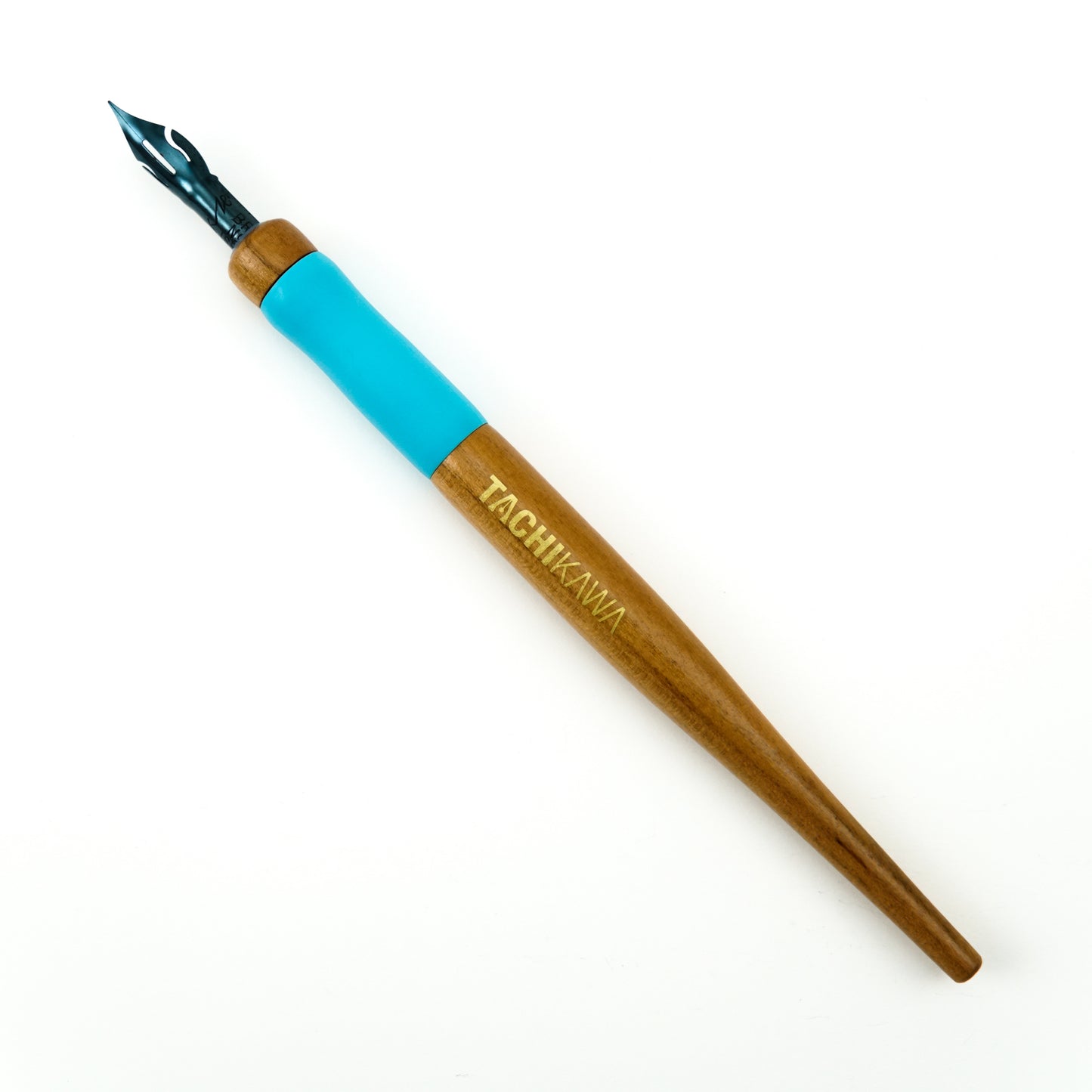 Tachikawa T-40 Wide Barrel Calligraphy Pen Nib Holder (Natural Wood with Turquoise Grip) - by Tachikawa - K. A. Artist Shop