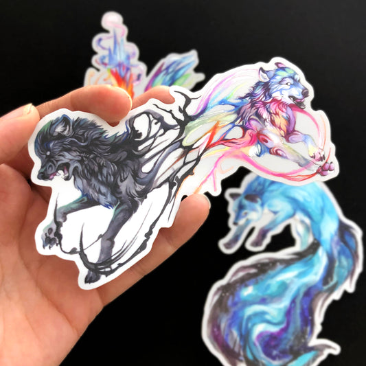 "Double Wolf" Jumbo Holo Vinyl Sticker by Katy Lipscomb