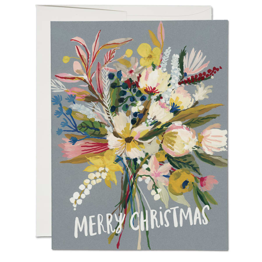 Red Cap Merry Christmas Bouquet Card - by Red Cap - K. A. Artist Shop