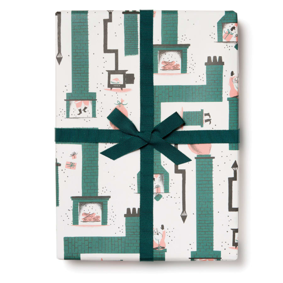 Red Cap Gift Wrap - Santa Chimney Wrapping Paper - 3 Sheets - by Red Cap - K. A. Artist Shop