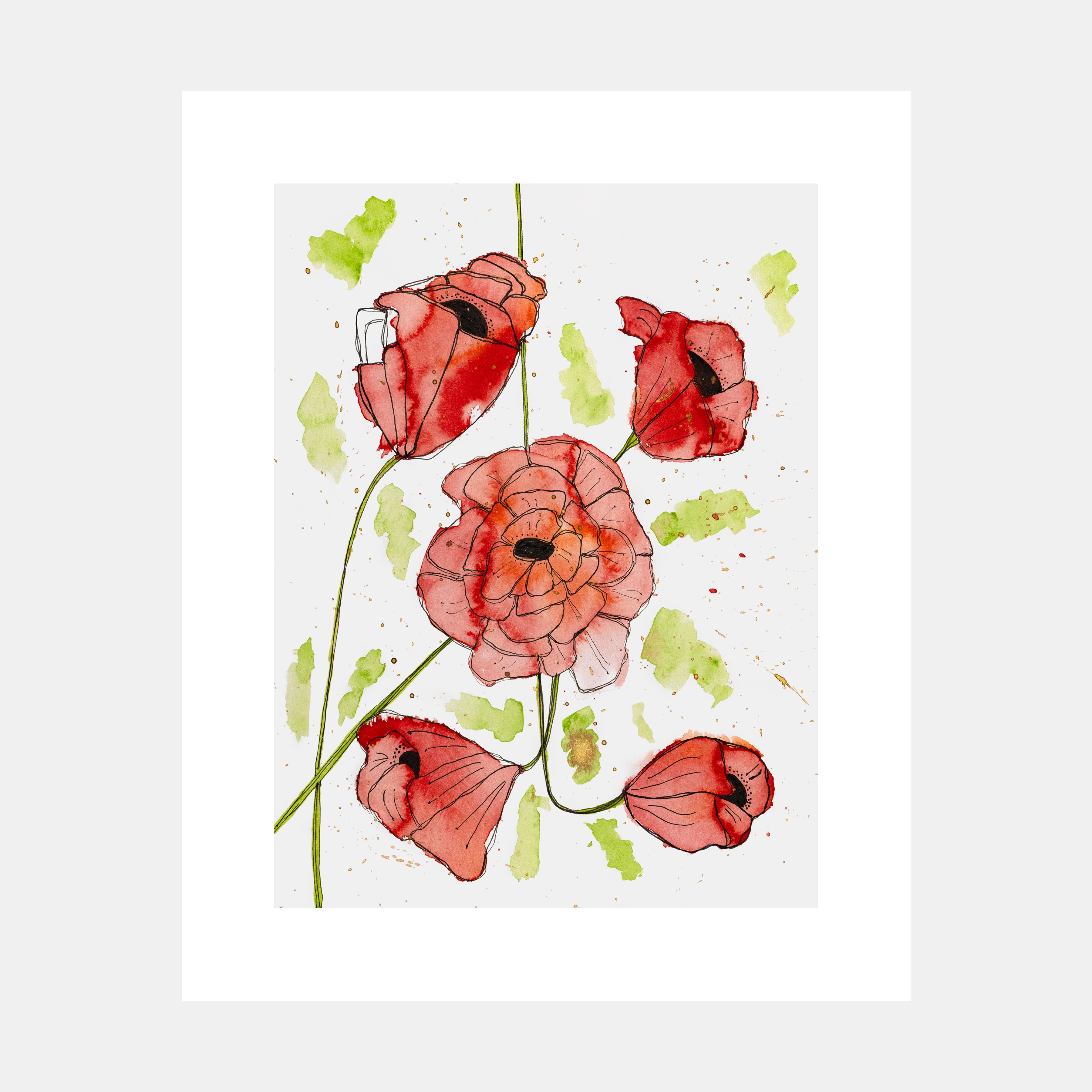 poppy flowers watercolor painting