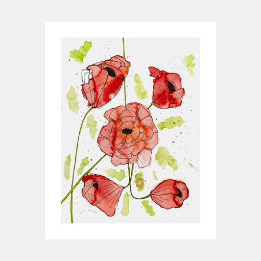 "Pyrrol Poppies" Watercolor Print by Teresa Bacon - 11x14 inches by Teresa Bacon - K. A. Artist Shop