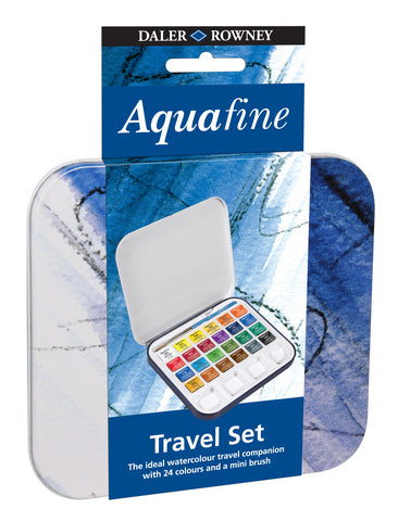 Daler Rowney Aquafine Watercolor Travel Tin w/ Brush - 24 Half Pans