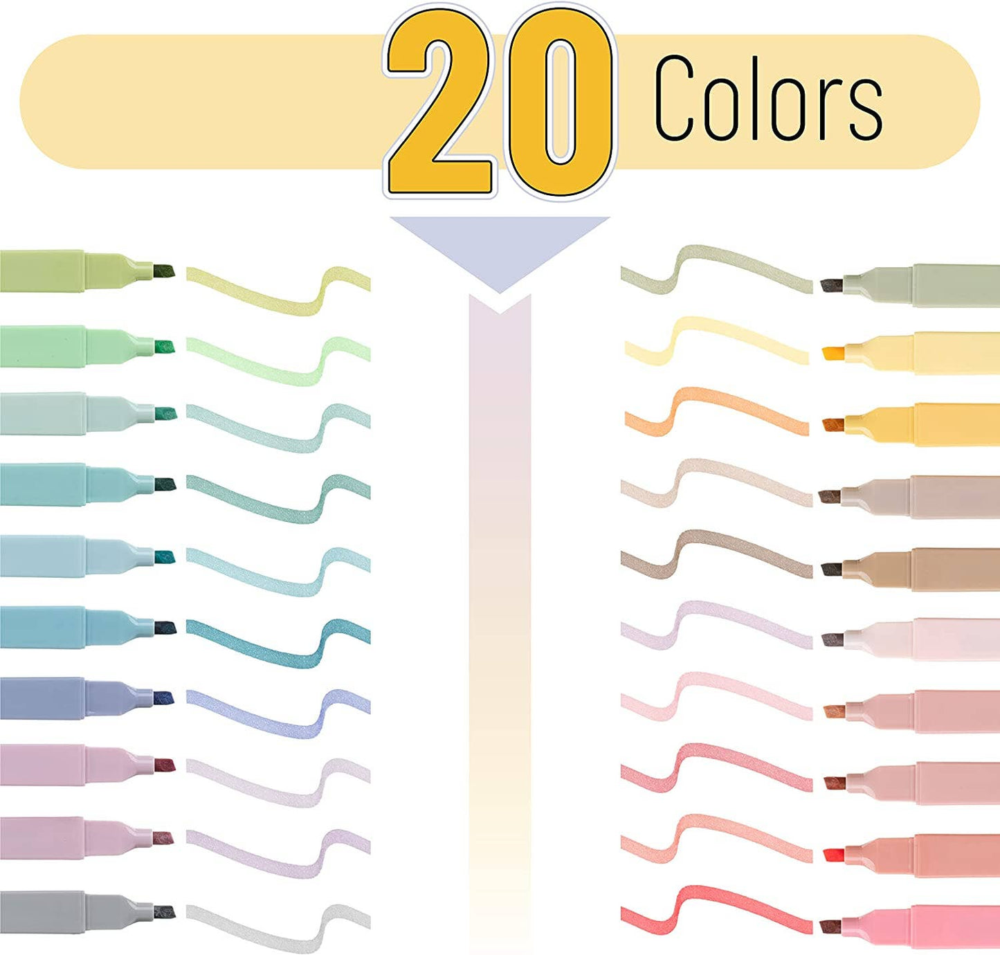 Mr. Pen Aesthetic Highlighters - 20 Chisel Tip Set