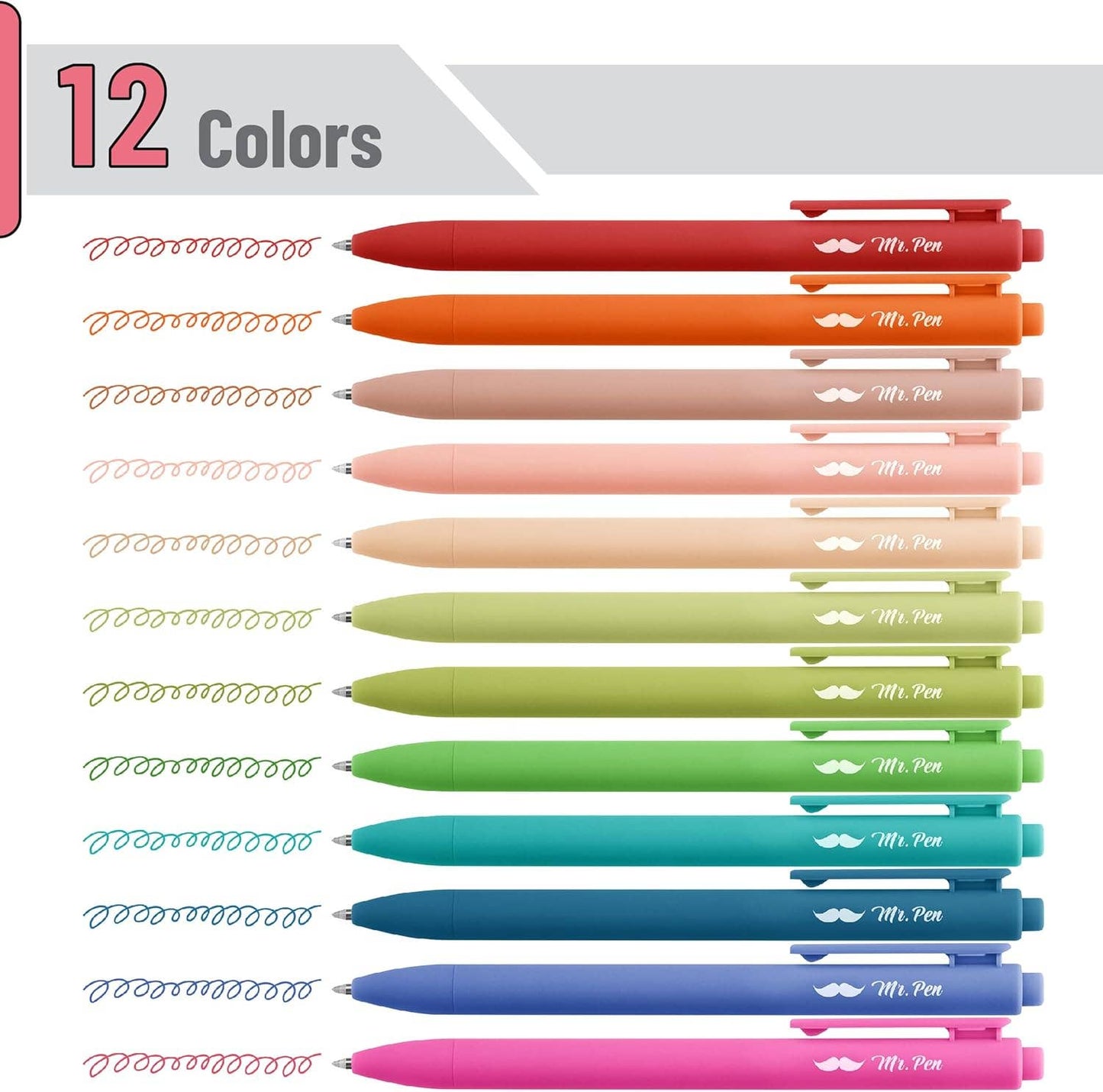 Mr. Pen 12-Pack Retractable Gel Pens with Colored Ink