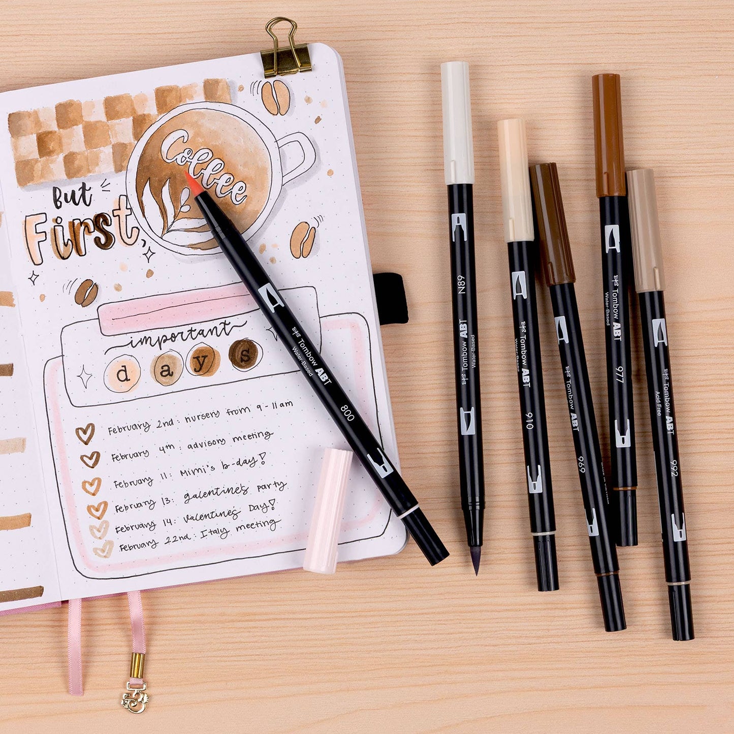 Dual Brush Pen Art Markers, Coffee Break, 6-Pack