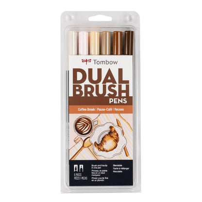 Dual Brush Pen Art Markers, Coffee Break, 6-Pack