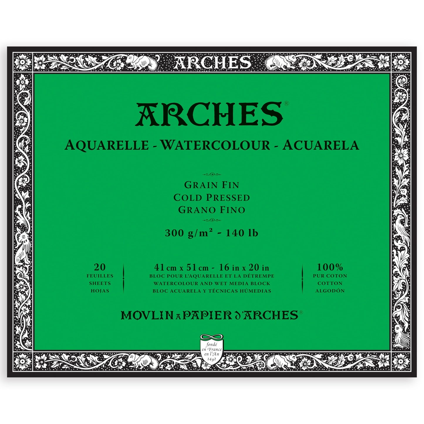 Arches Aquarelle Watercolor Block - Cold Press - 300 gsm - 20 sheets