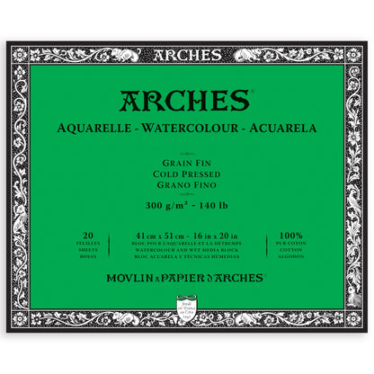 Arches Aquarelle Watercolor Block - Cold Press - 300 gsm - 20 sheets