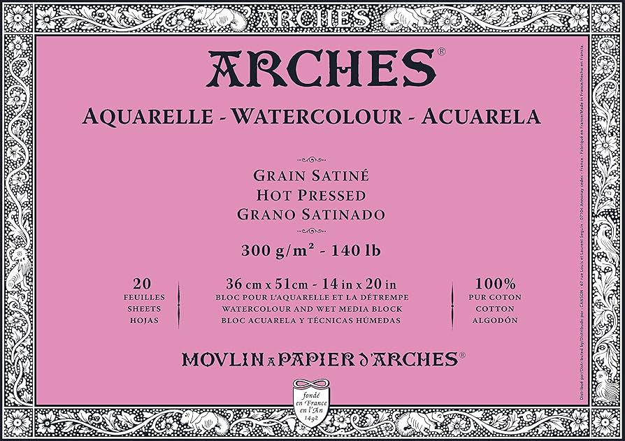 Bloque de acuarela Arches Aquarelle - Prensa en caliente - 300 gsm