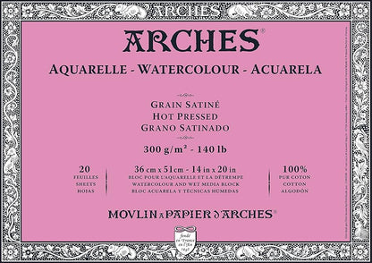 Bloque de acuarela Arches Aquarelle - Prensa en caliente - 300 gsm