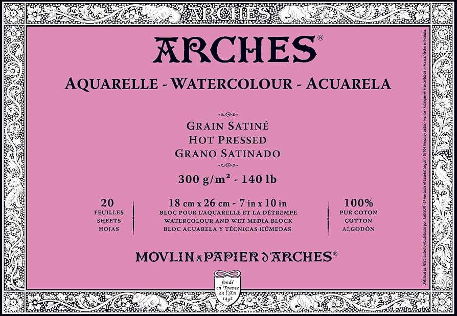 Bloque de acuarela Arches Aquarelle - Prensa en caliente - 300 gsm