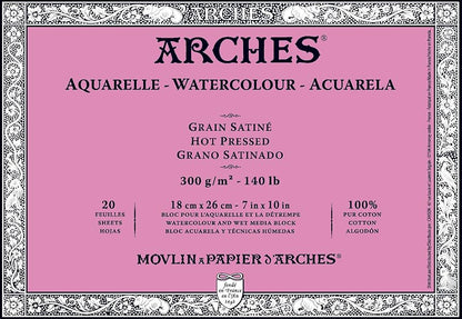 Bloque de acuarela Arches Aquarelle - Prensa en caliente - 300 gsm