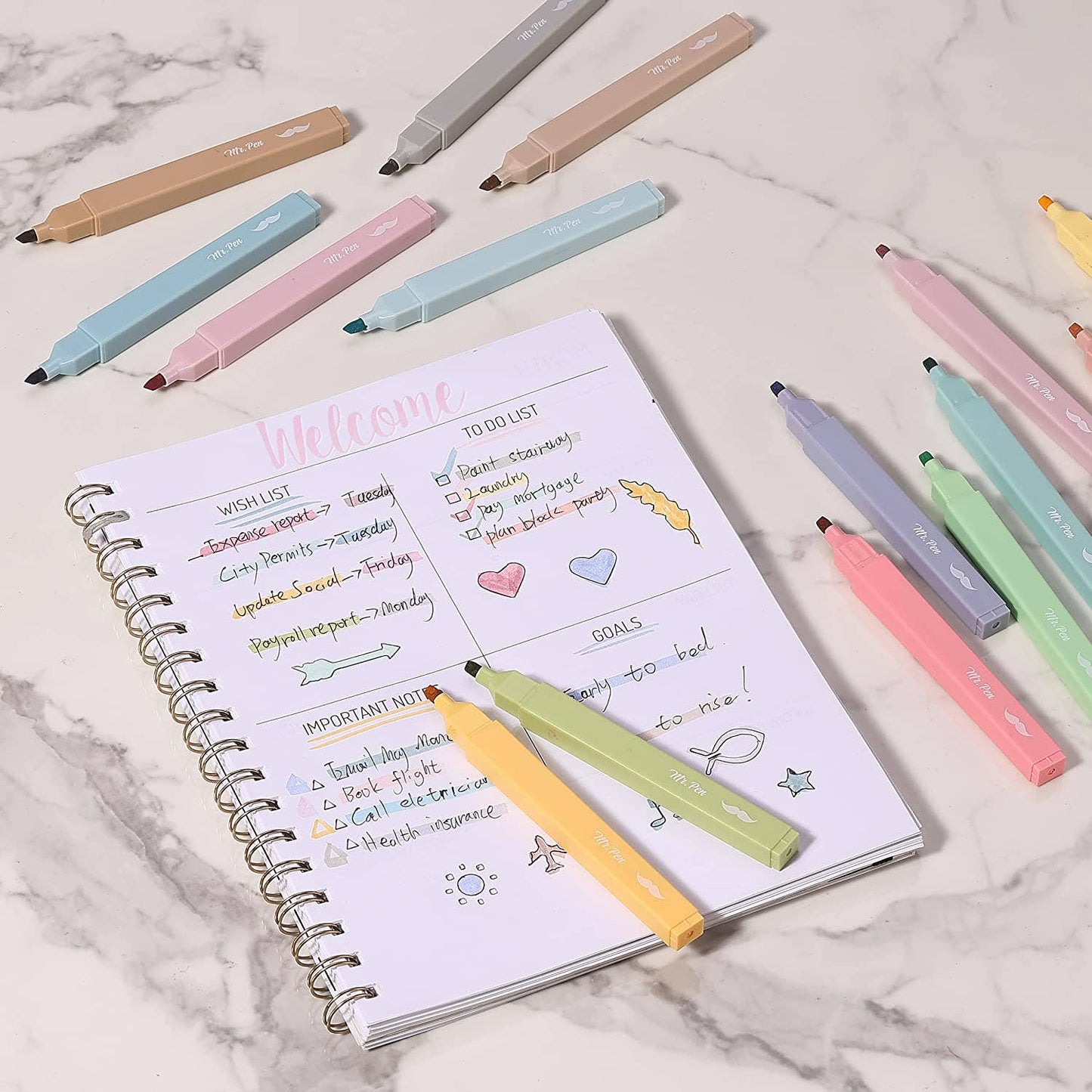 Mr. Pen Aesthetic Highlighters - 20 Chisel Tip Set