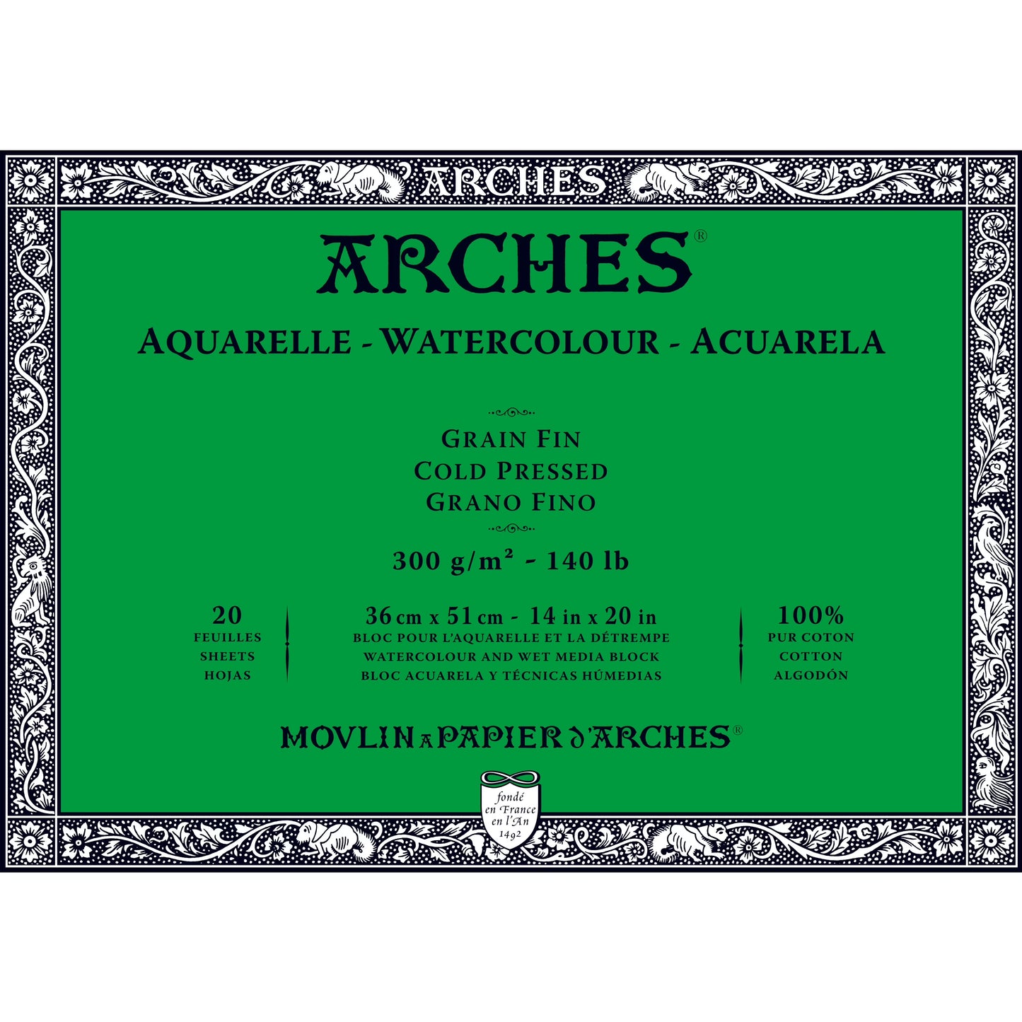 Arches Aquarelle Watercolor Block - Cold Press - 300 gsm - 20 sheets