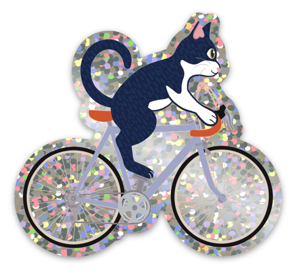 Holographic Bicylcle Cat Sticker by Carlee Ingersoll
