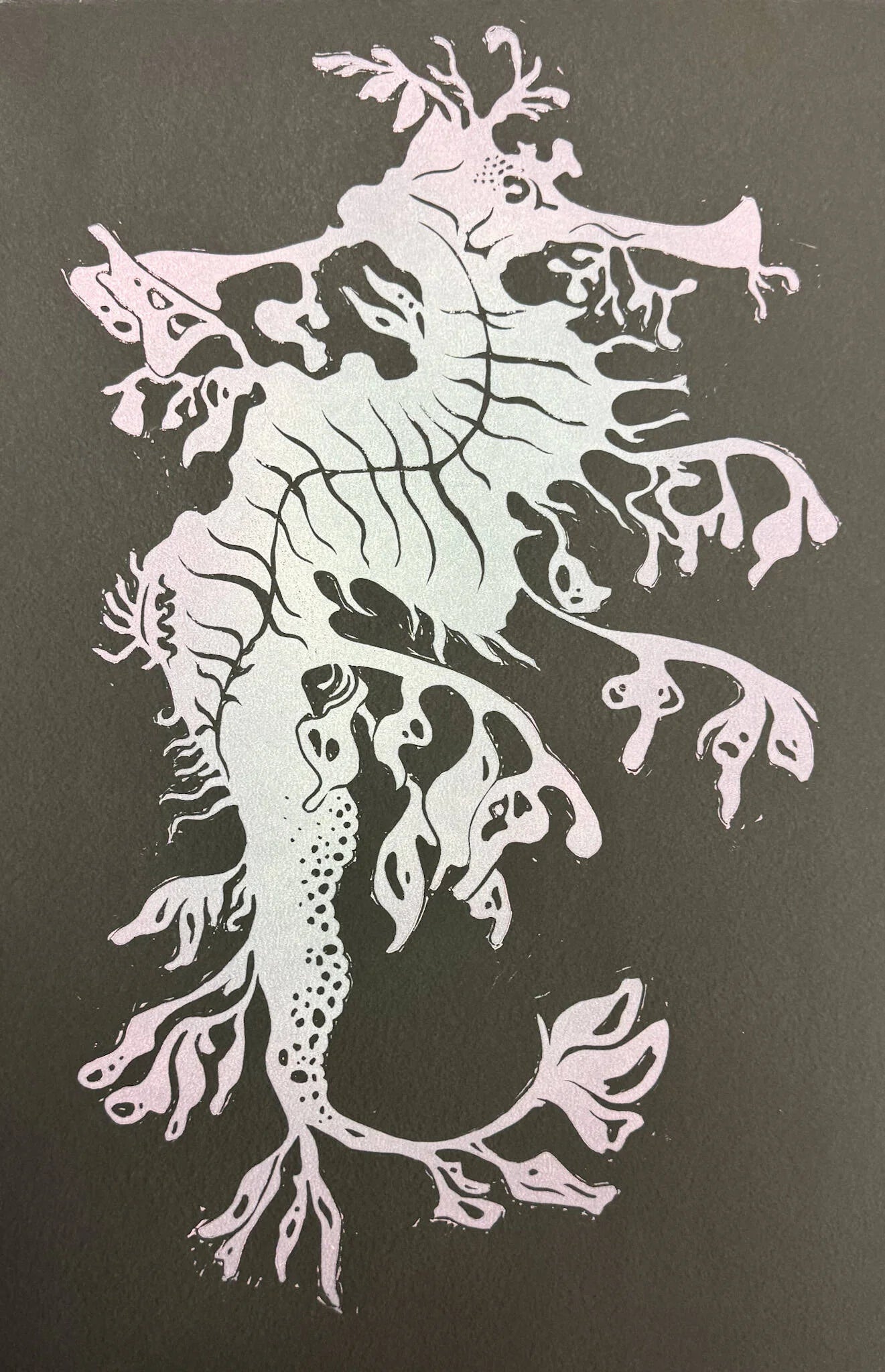 “Leafy Sea Dragon" Original Linocut Print by Olive Roberts