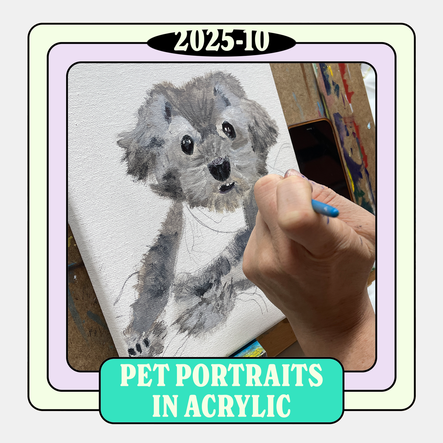 Retratos de mascotas en acrílico • Clase de pintura de 2 semanas