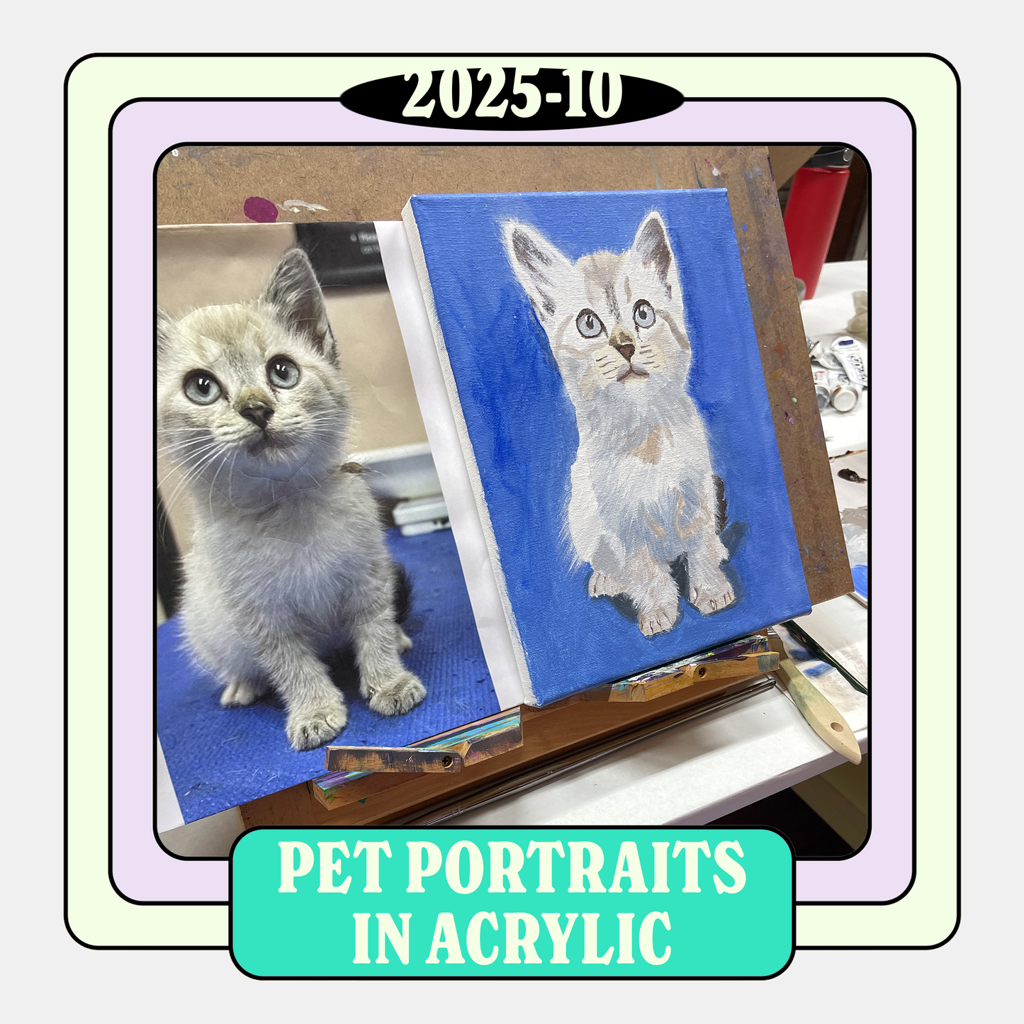 Retratos de mascotas en acrílico • Clase de pintura de 2 semanas