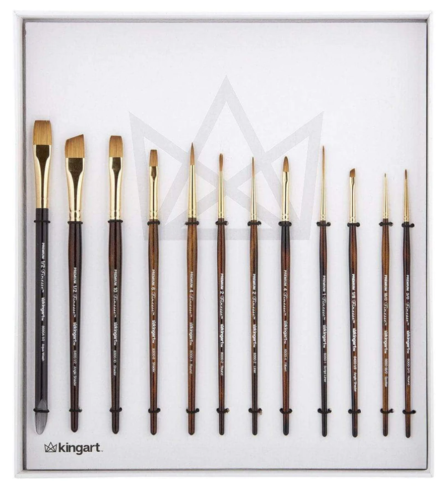 SPECIAL ORDER ITEM: KINGART® Finesse™ Kolinsky Sable Synthetic Blend Premium Watercolor Artist Brushes, Gift Box