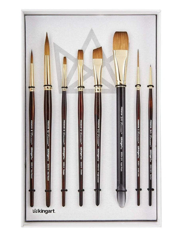 SPECIAL ORDER ITEM: KINGART® Finesse™ Kolinsky Sable Synthetic Blend Premium Watercolor Artist Brushes, Gift Box
