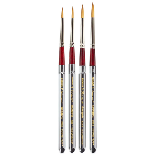 SPECIAL ORDER ITEM: KINGART® Finesse™ 8025 Ultra Round™ Travel Series Kolinsky Sable Synthetic Blend Premium Watercolor Artist Brushes, Set of 4