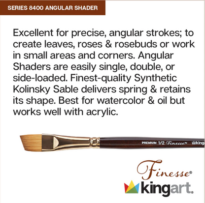 SPECIAL ORDER ITEM: KINGART® Finesse™ 8400 Angle Shader Series Kolinsky Sable Synthetic Blend Premium Watercolor Artist Brushes, Set of 4 (1/8, 1/4, 1/2, 5/8)
