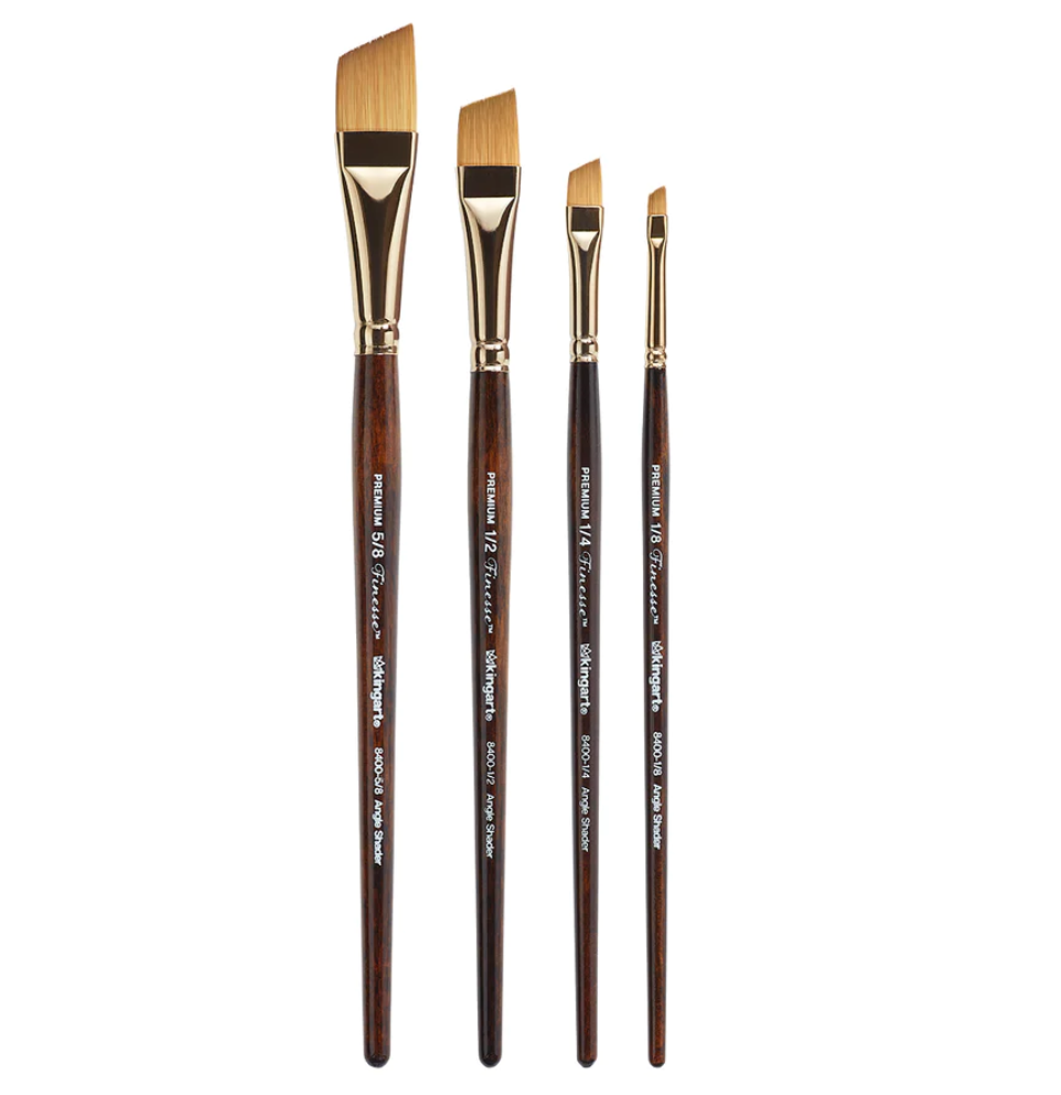 SPECIAL ORDER ITEM: KINGART® Finesse™ Premium 8400 Angular Shader Series Watercolor Artist Brushes, Synthetic Kolinsky Sable Blend