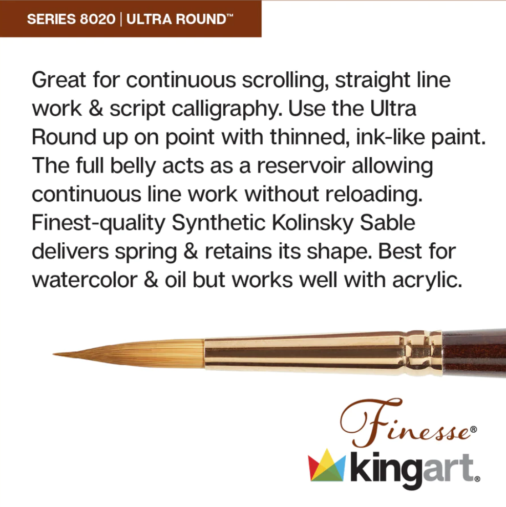 SPECIAL ORDER ITEM: KINGART® Finesse™ Watercolor Artist Brushes, Synthetic Kolinsky Sable Blend