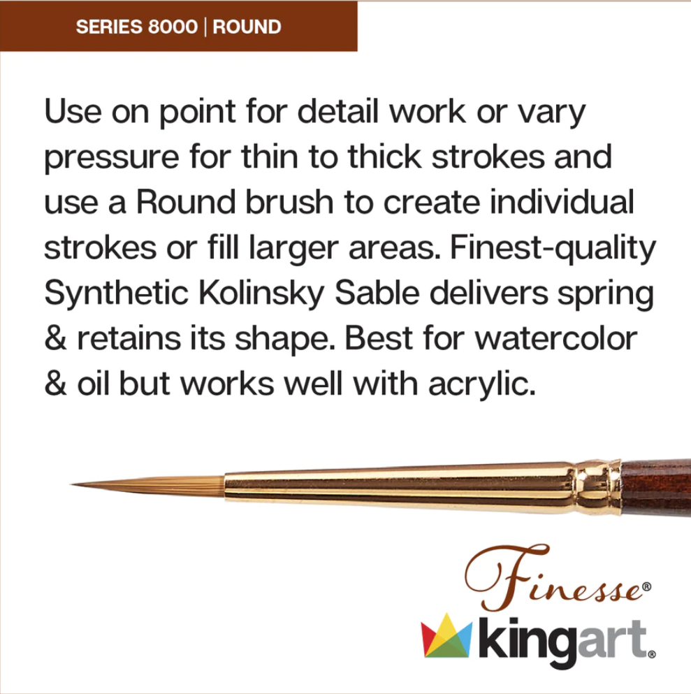 SPECIAL ORDER ITEM: KINGART® Finesse™ Watercolor Artist Brushes, Synthetic Kolinsky Sable Blend