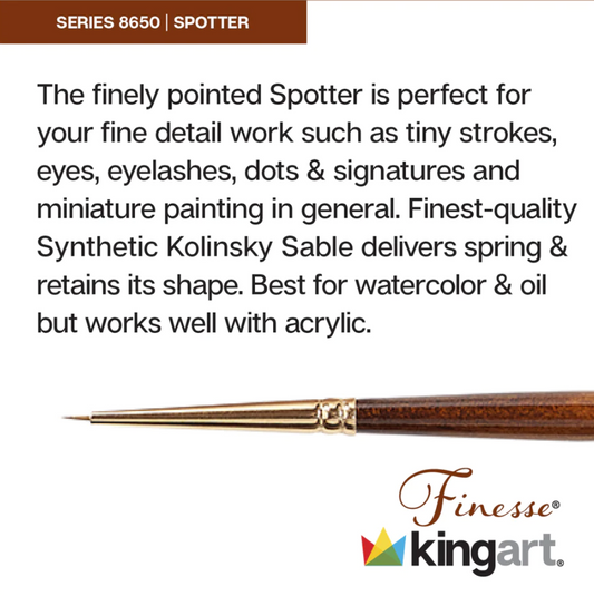 SPECIAL ORDER ITEM: KINGART® Finesse™ Premium 8650 Spotter Series Watercolor Artist Brushes, Synthetic Kolinsky Sable Blend