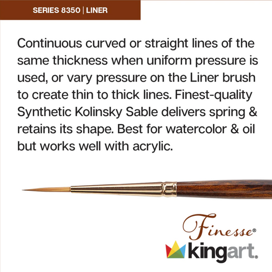 SPECIAL ORDER ITEM: KINGART® Finesse™ 8350 Liner Series Kolinsky Sable Synthetic Blend Premium Watercolor Artist Brushes