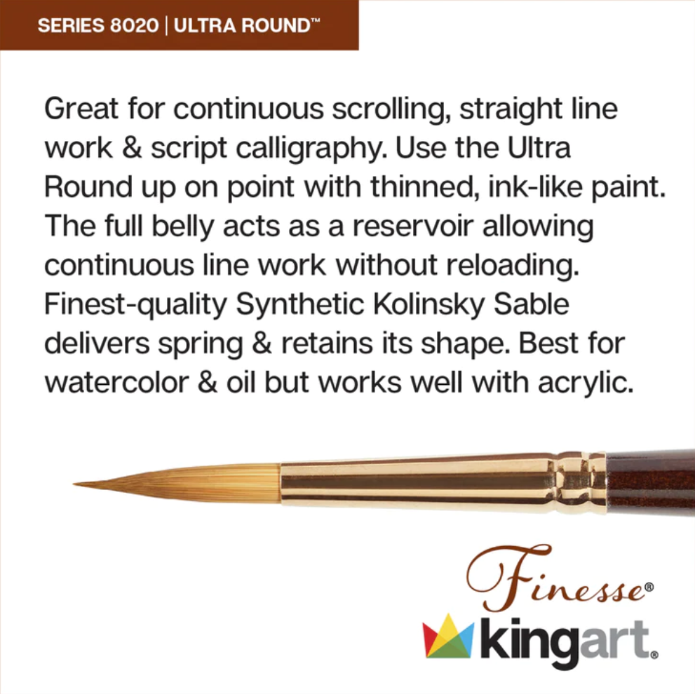 SPECIAL ORDER ITEM: KINGART® Finesse™ 8020 Ultra Round™ Series Kolinsky Sable Synthetic Blend Premium Watercolor Artist Brushes, Gift Box, Set of 10