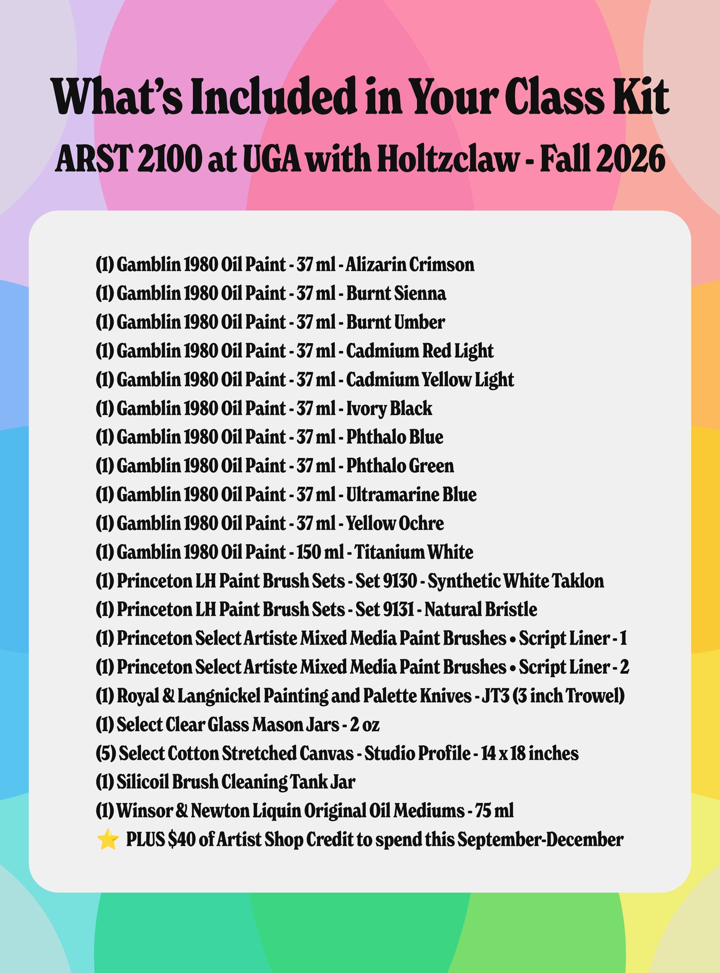 Class Kit for UGA - ARST 2100 with Holtzclaw • Fall 2026