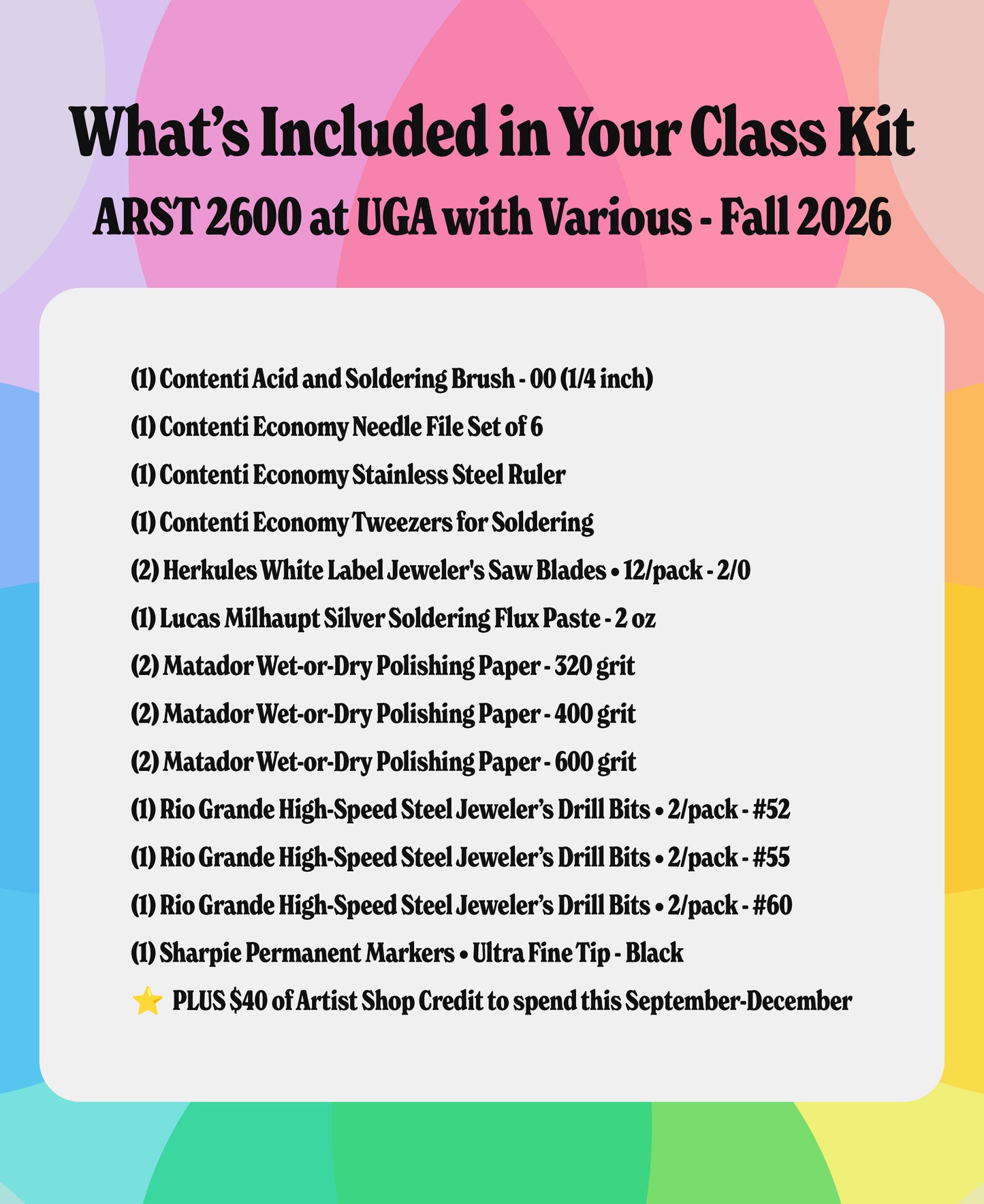 Kit #14 • Class Kit for UGA - ARST 2600 with Various Teachers • Fall 2026