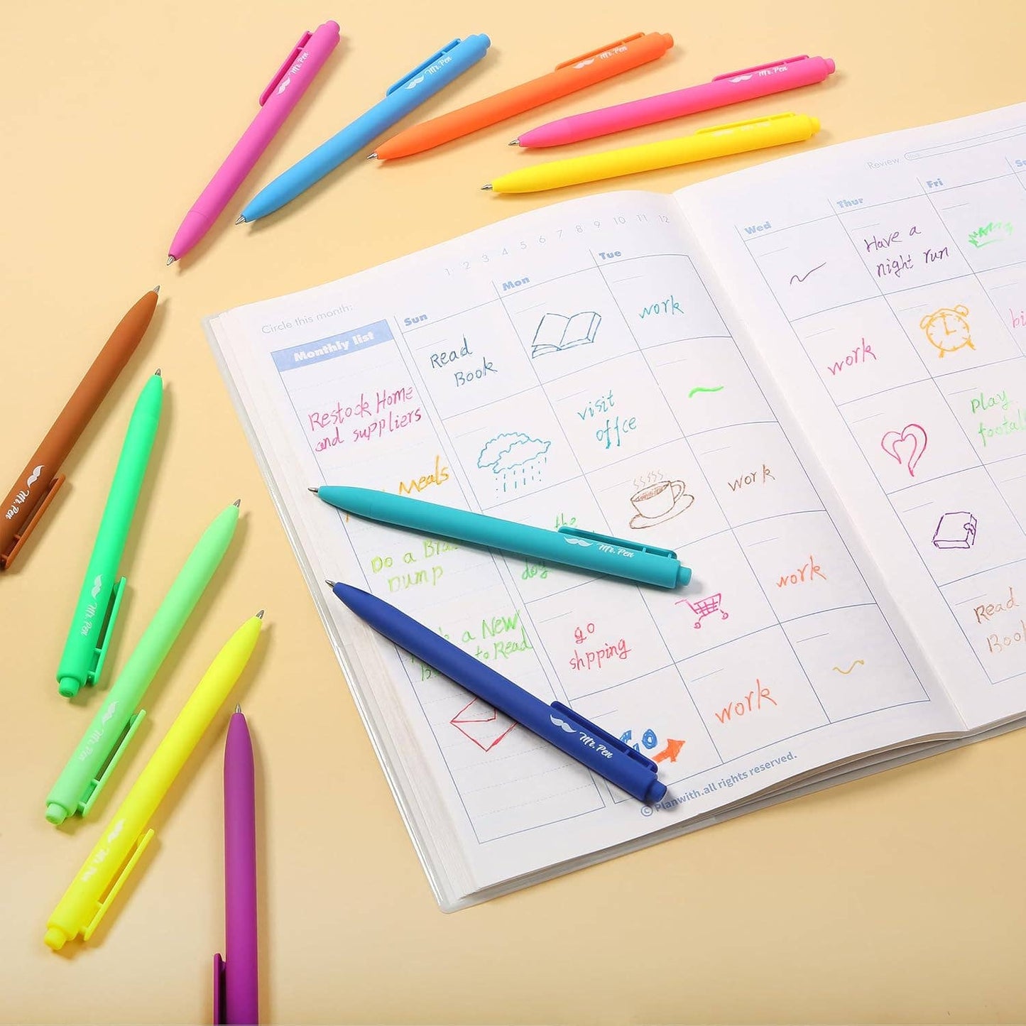 Mr. Pen 12-Pack Retractable Gel Pens with Colored Ink