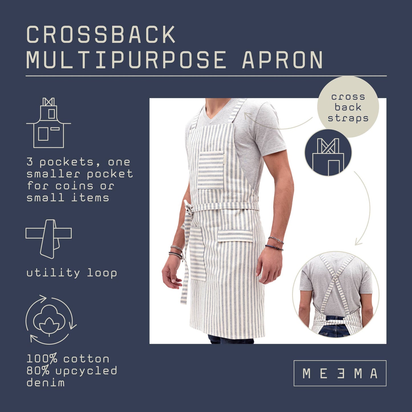 Eco-Friendly Cotton Apron in Stripes by MEEMA