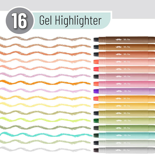 Mr. Pen Gel Highlighter Set - 16 Vibrant Pastel Colors