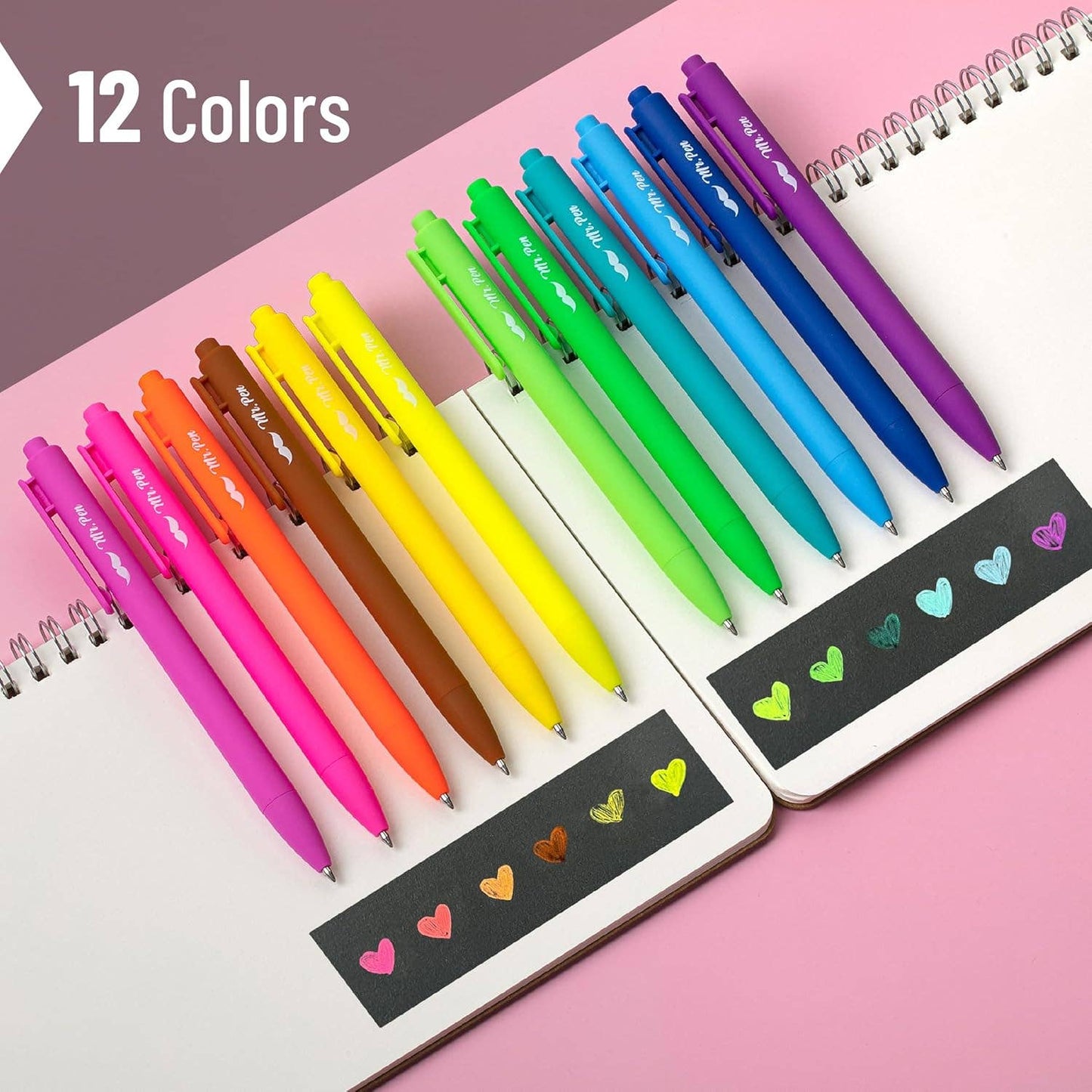 Mr. Pen 12-Pack Retractable Gel Pens with Colored Ink