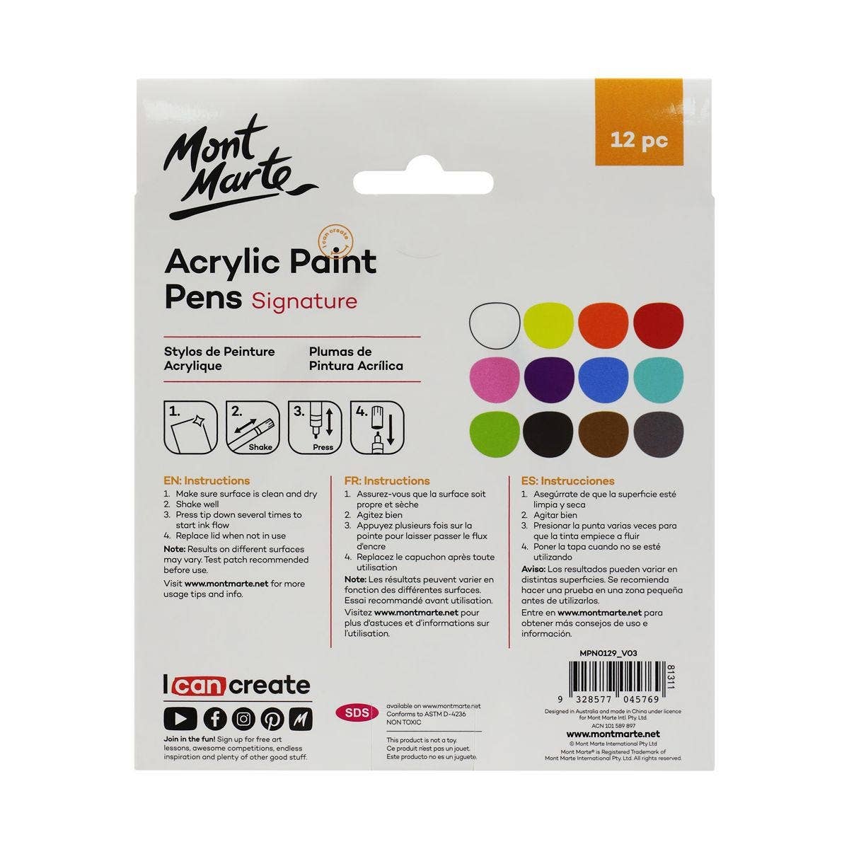 Acrylic Paint Pens Signature Fine Tip 1mm (0.039in) 12pc