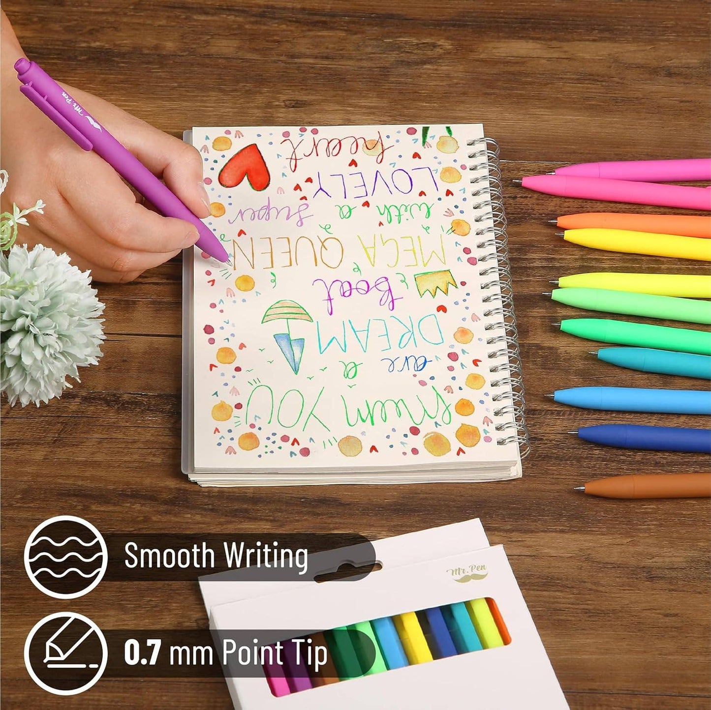 Mr. Pen 12-Pack Retractable Gel Pens with Colored Ink